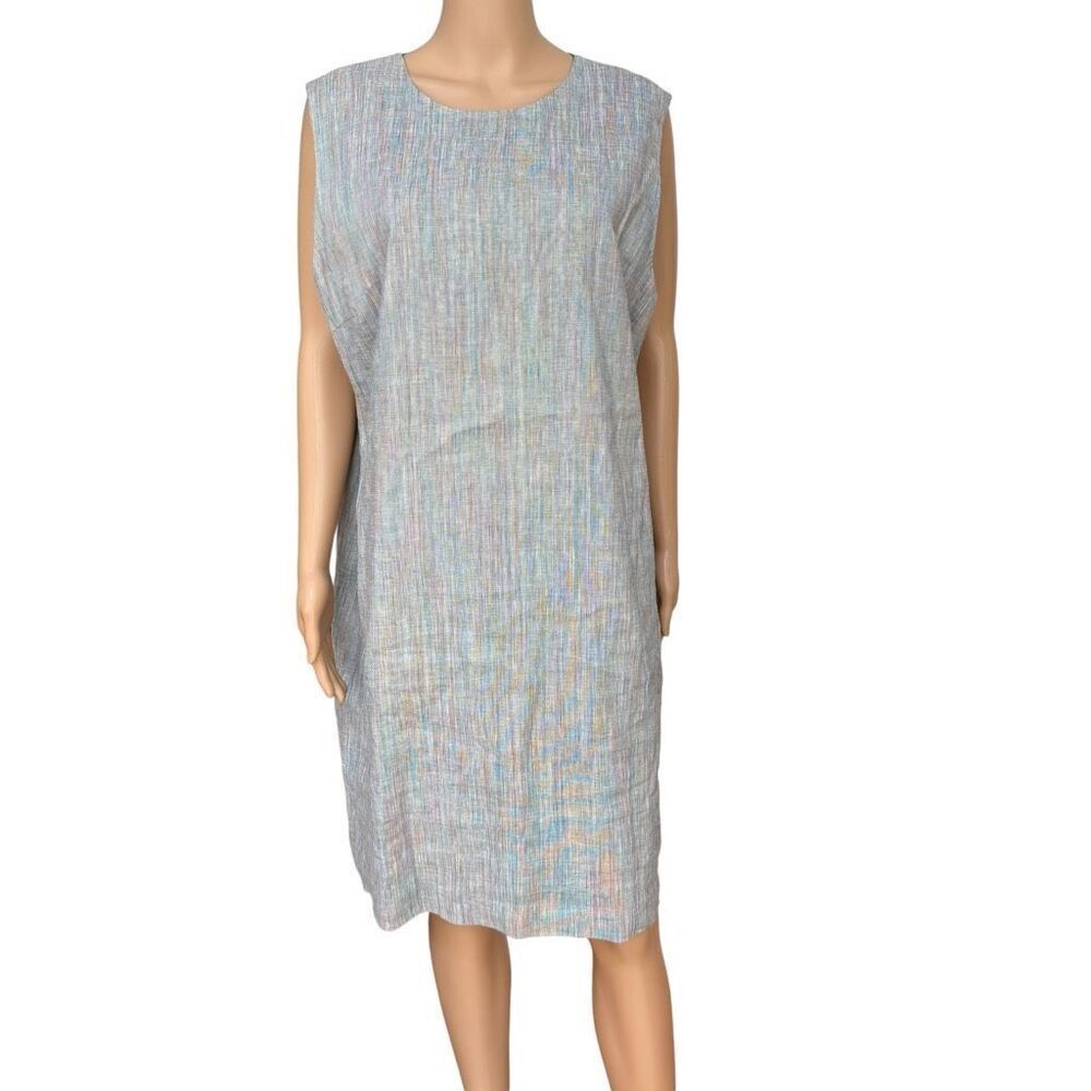 Theory Dress Women Rainbow Easy Shift Multi Linen Casual Coastal Career Sz 18